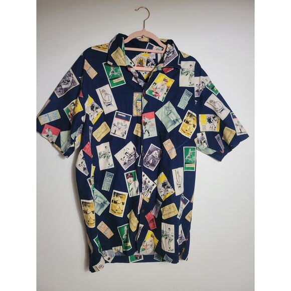 Baseball Legends Max Boxxer Men's Button Down Hawaiian Shirt Vintage Size Large - Picture 1 of 6